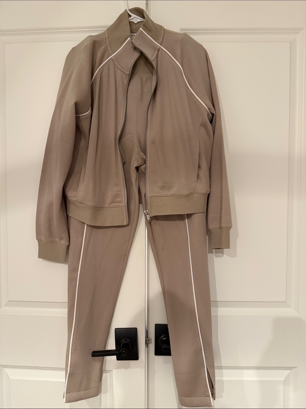 SPANX Air Essentials Taupe Track Jacket and Wide Leg Track Pants